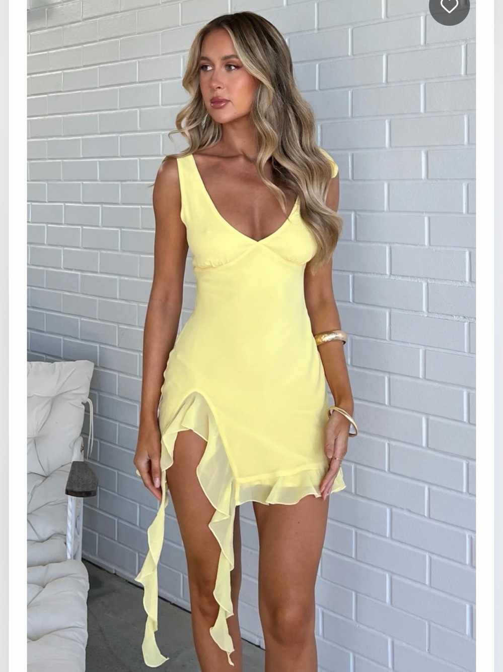 White Fox Boutique Yellow Ruffle Mini Dress